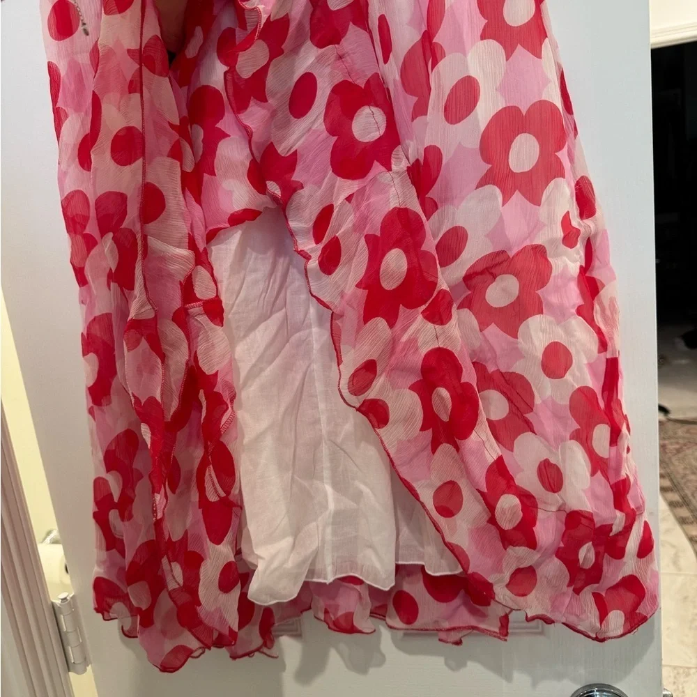 L1. Antik Batik Anthropologie Red Poppy Midi Skirt Tassel Ties - Picture 8 of 8
